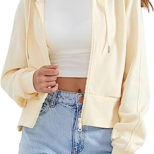 Women's Zip Up Hoodie Long Sleeve Cropped Sweatshirt